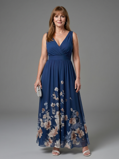 Editha-Marie | Maxikleid mit Blütensaum in Marine