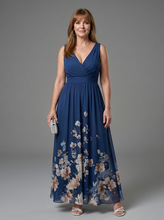 Editha-Marie | Maxikleid mit Blütensaum in Marine