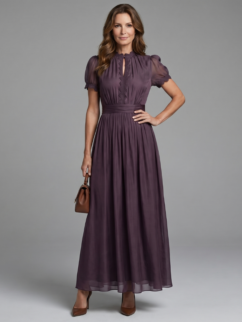 Amalie-Charlotte | Maxikleid in Pflaume mit Puffärmel