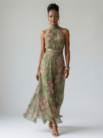 Ottilie-Marie | Midikleid mit Rosendruck auf Salbei