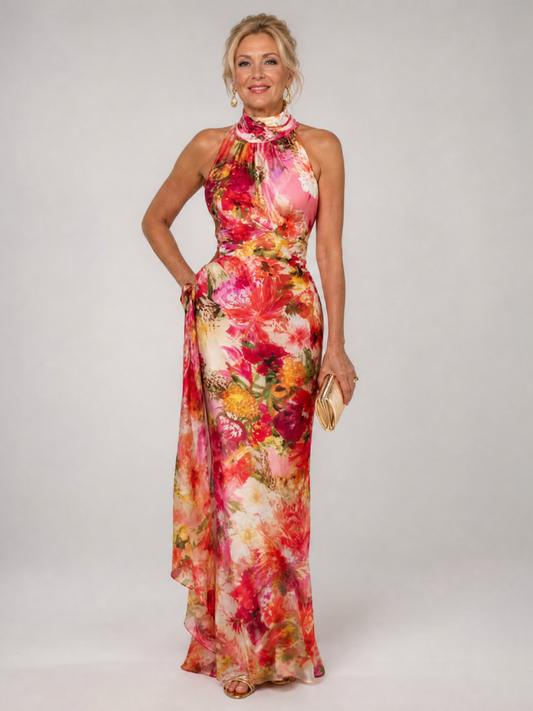 Ottiline | Maxikleid mit Blütendruck in Rot