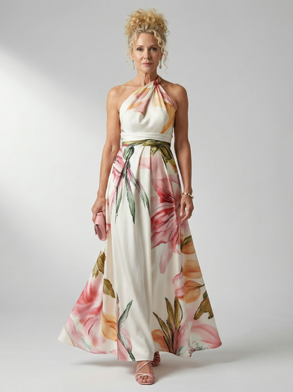 Emmerentia | Maxikleid mit Blütendruck und Bindegürtel
