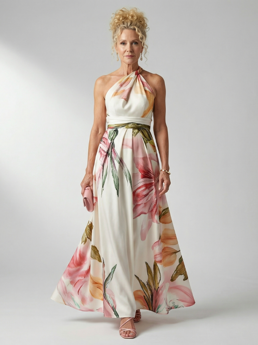 Emmerentia | Maxikleid mit Blütendruck und Bindegürtel