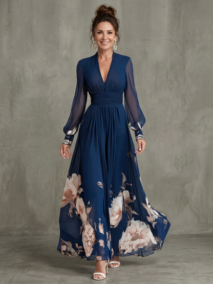 Roswitha-Marie | Maxikleid mit Blütensaum in Marine