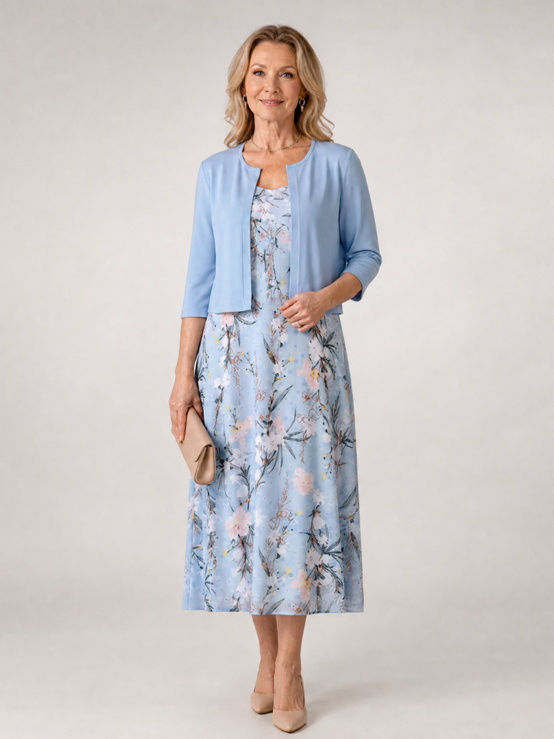 Edda | Midikleid mit Blütendruck und passendem Bolero