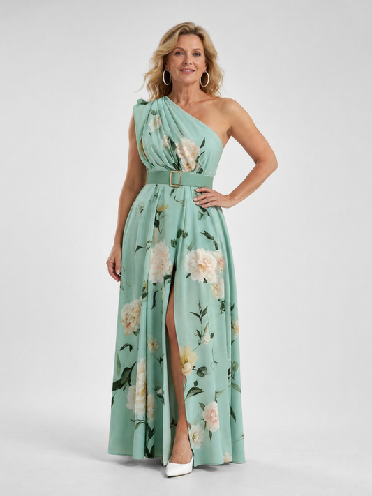 Roberta | Maxikleid mit One-Shoulder-Ausschnitt in Mint