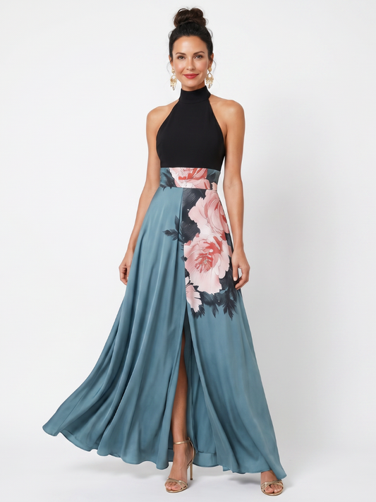 Adelgunda | Maxikleid mit schwarzem Oberteil und Blütenrock
