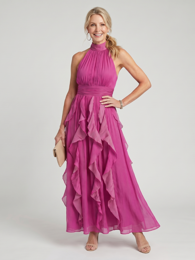 Kunigunde-Marie | Maxikleid in Magenta mit Volants