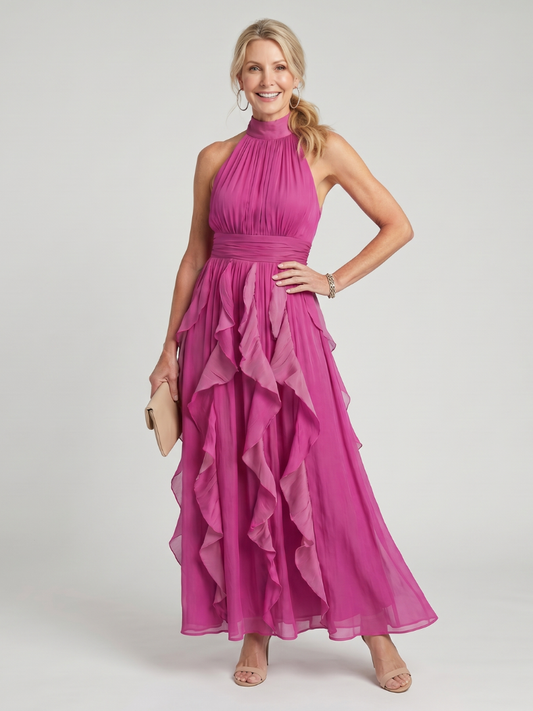 Kunigunde-Marie | Maxikleid in Magenta mit Volants