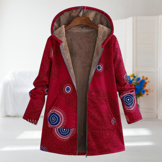 Debora | Roter Kapuzenmantel mit Mandala-Muster