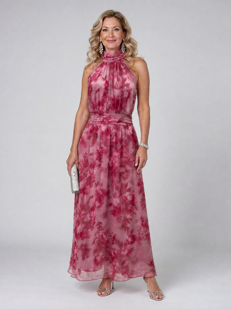 Sigismunda | Midikleid mit Blütendruck in Beere