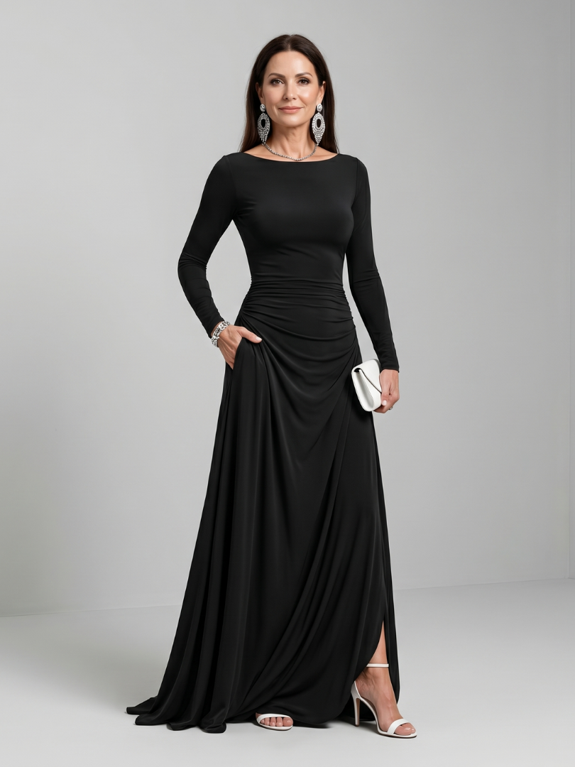 Sieglind | Maxikleid in Schwarz mit U-Boot-Ausschnitt