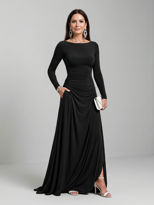Sieglind | Maxikleid in Schwarz mit U-Boot-Ausschnitt