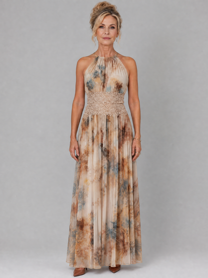 Hildeborg | Maxikleid mit Blütendruck und Spitzentaille