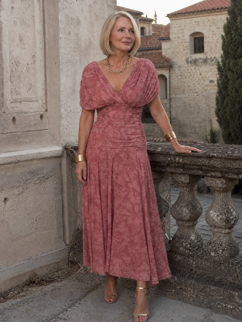 Isolde-Marie | Midikleid mit Blütendruck in Violett