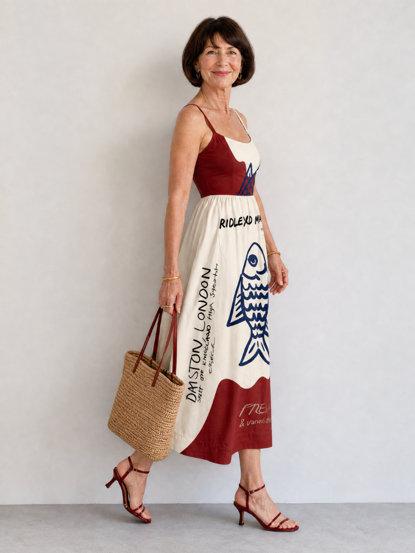 Heike | Midikleid mit grafischem Fischdruck