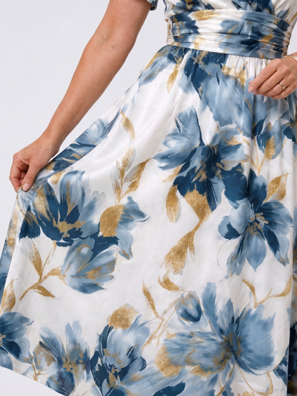 Isabella | Midikleid mit Blütendruck in Blau