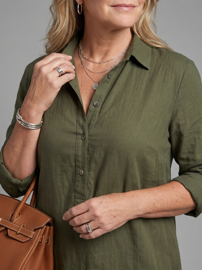 Almuth | Maxikleid in Oliv aus Leinenoptik