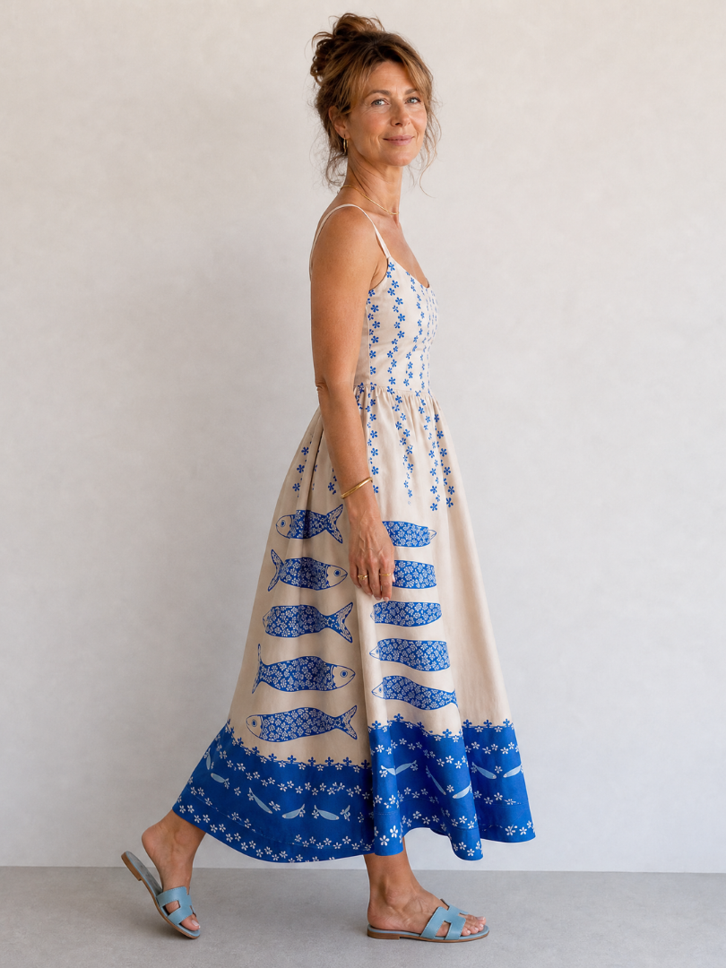 Lore | Midikleid mit Fisch- und Blumendruck