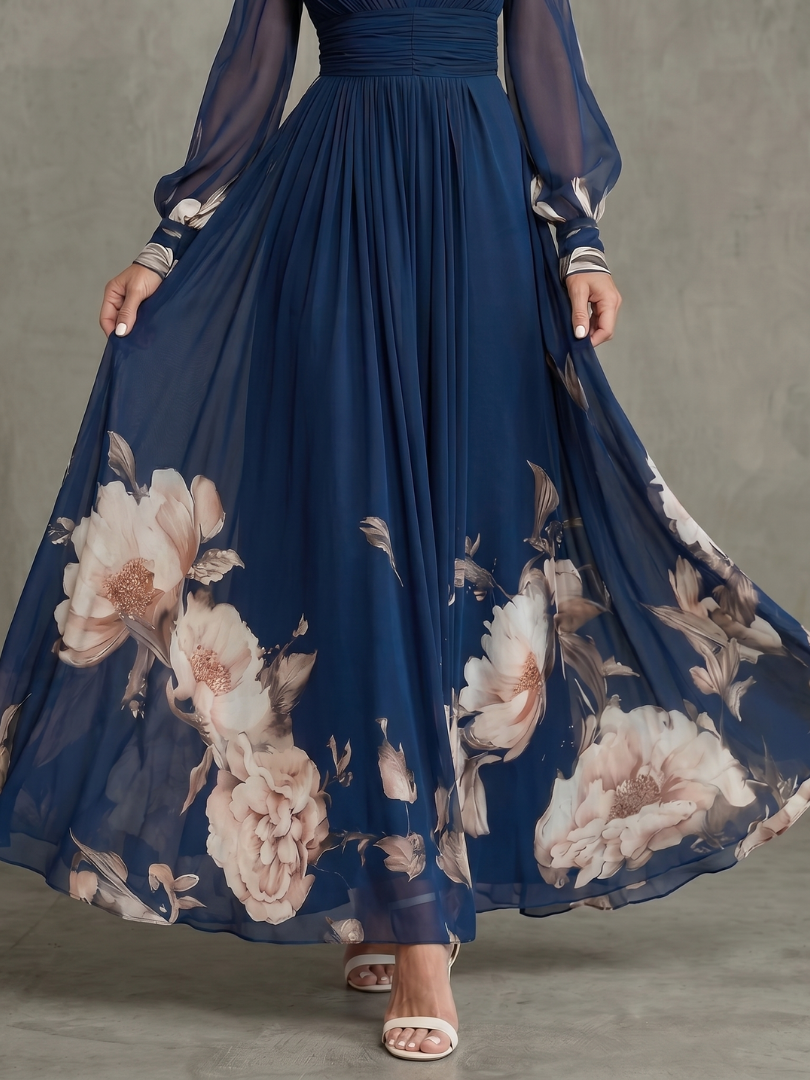 Roswitha-Marie | Maxikleid mit Blütensaum in Marine