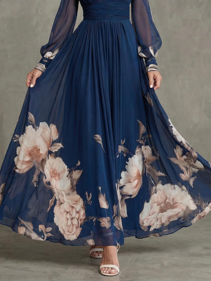 Roswitha-Marie | Maxikleid mit Blütensaum in Marine
