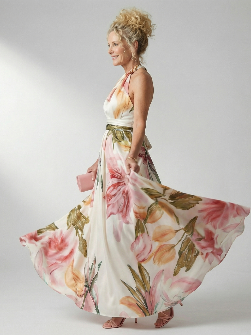 Emmerentia | Maxikleid mit Blütendruck und Bindegürtel