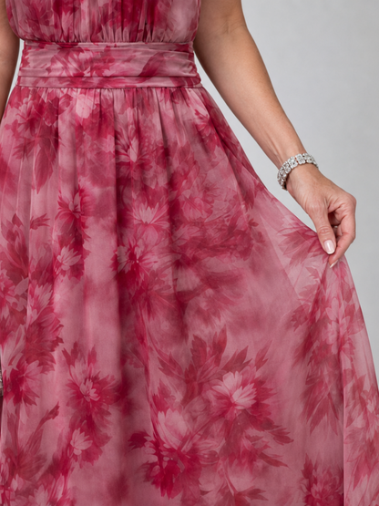 Sigismunda | Midikleid mit Blütendruck in Beere