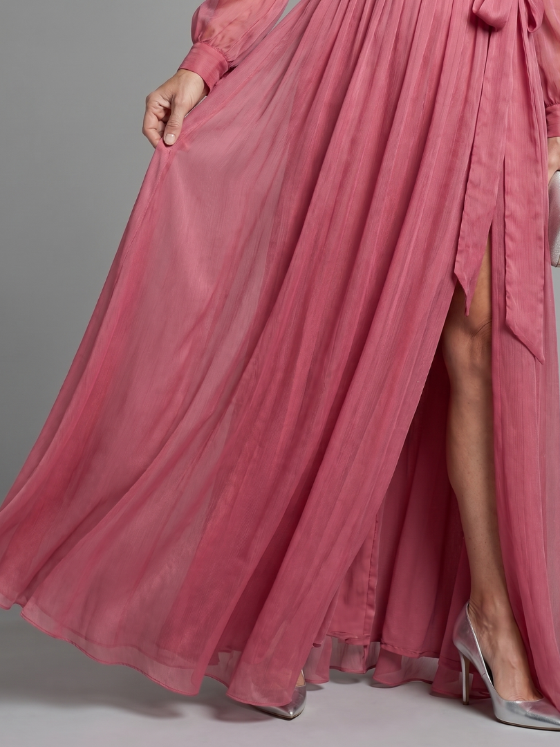 Rosalie-Anne | Maxikleid in Altrosa mit Bindegürtel