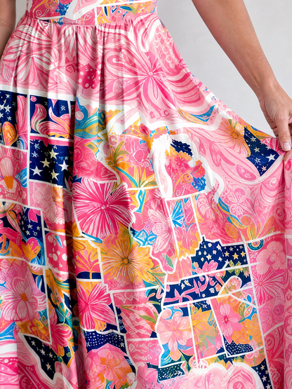 Renate | Midikleid mit Blumen-Patchwork in Rosa