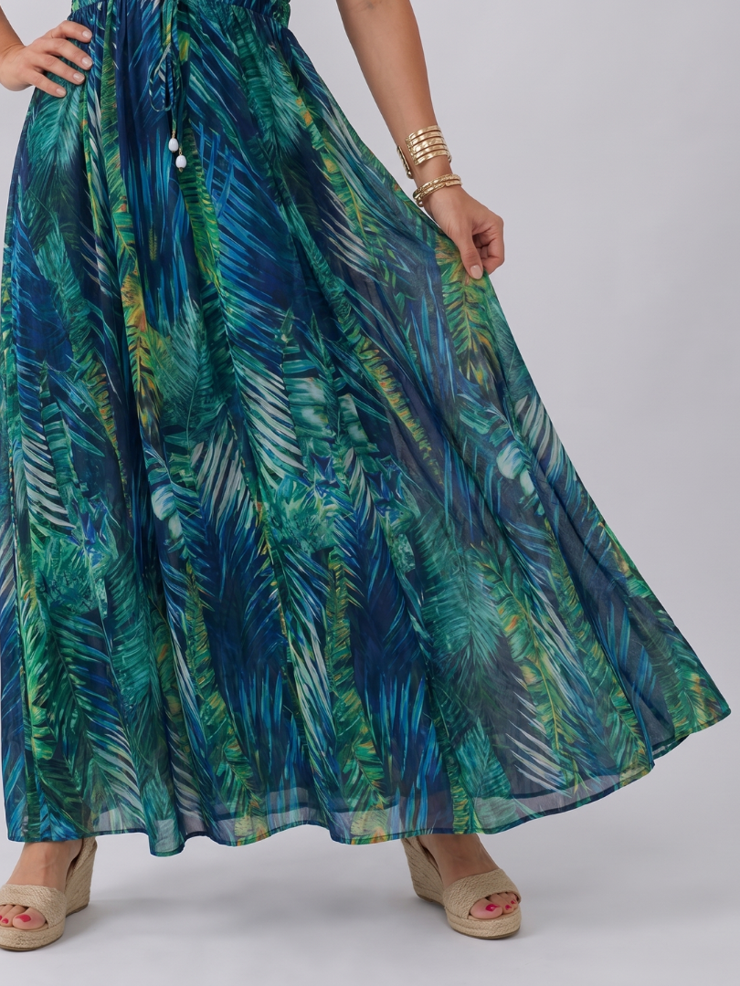 Ottokara | Maxikleid mit Blattdruck in Grün