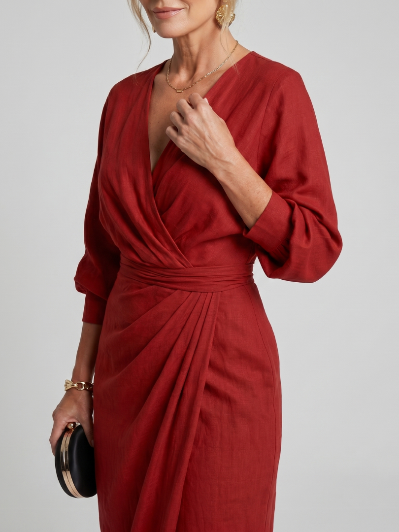 Ottavia | Wickelkleid in Rot mit langen Ärmeln
