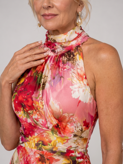 Ottiline | Maxikleid mit Blütendruck in Rot