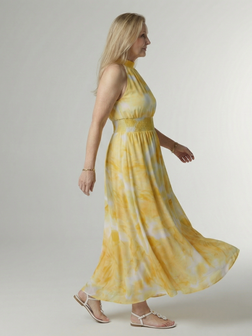 Gerlindis | Maxikleid mit Batikdruck in Gelb