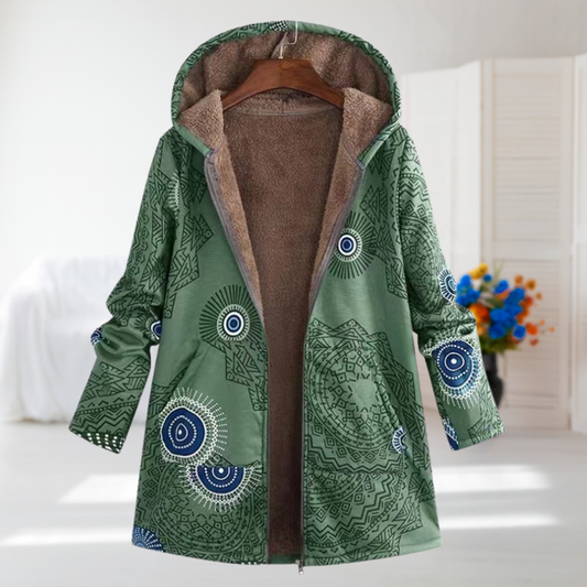 Carol | Grüner Kapuzenmantel mit Mandala-Muster