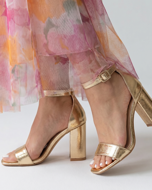 Greta | Blockabsatz-Sandalette in Gold