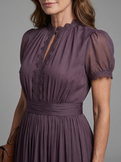 Amalie-Charlotte | Maxikleid in Pflaume mit Puffärmel