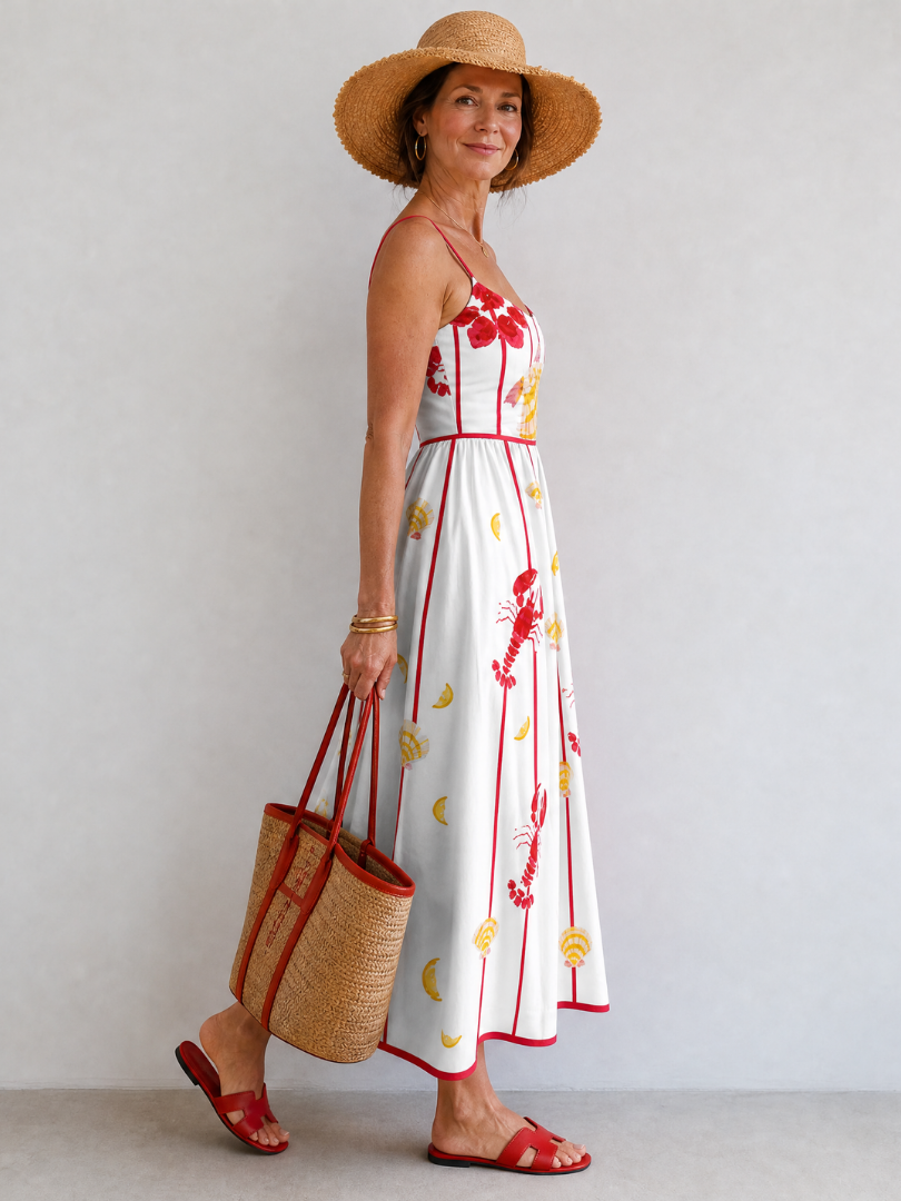 Karin | Midikleid mit Hummer- und Muscheldruck