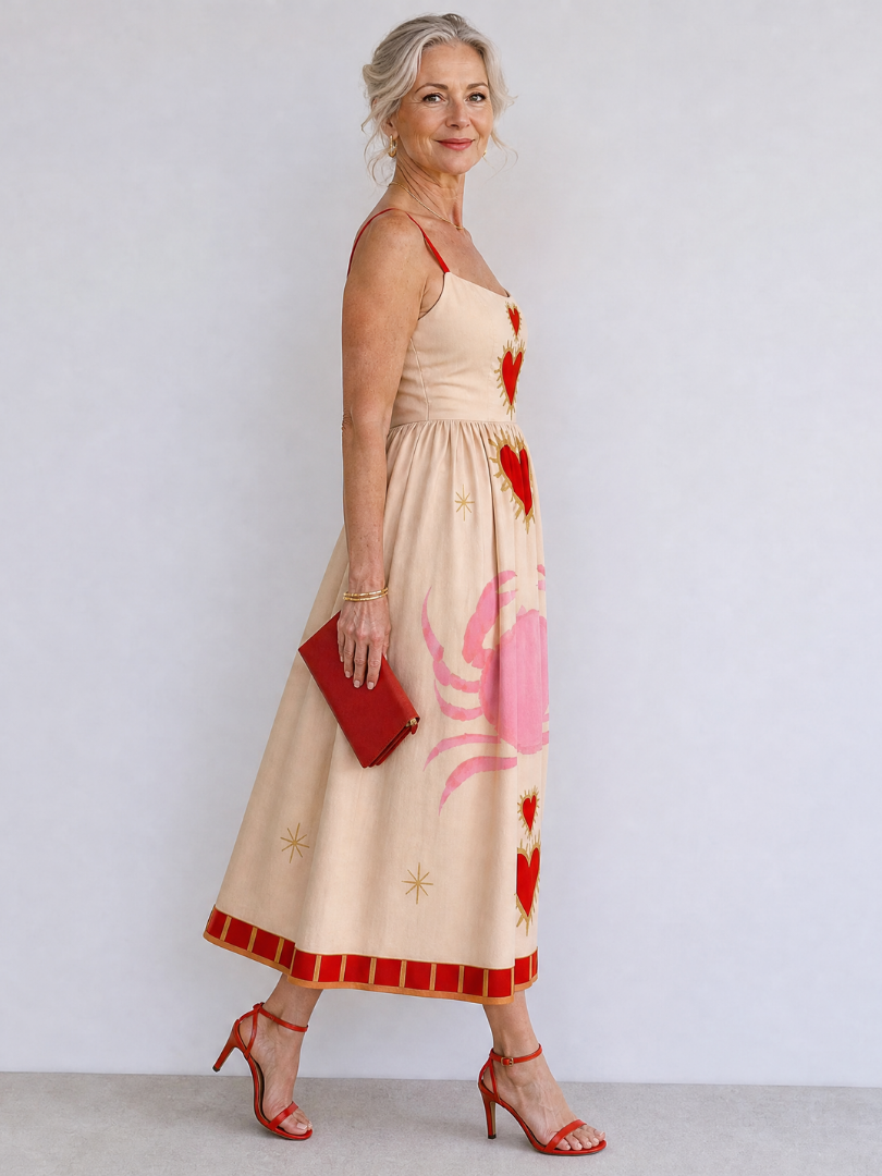 Inge | Midikleid mit Herzmuster in Rosa
