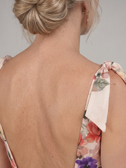 Berthilde | Maxikleid mit Rosendruck auf Creme