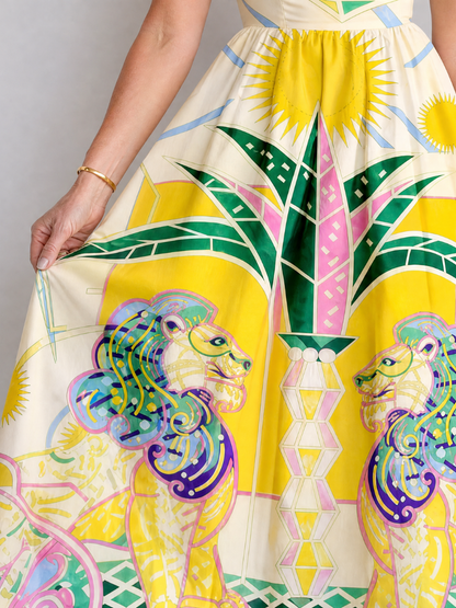 Petra | Midikleid mit geometrischem Löwenmuster