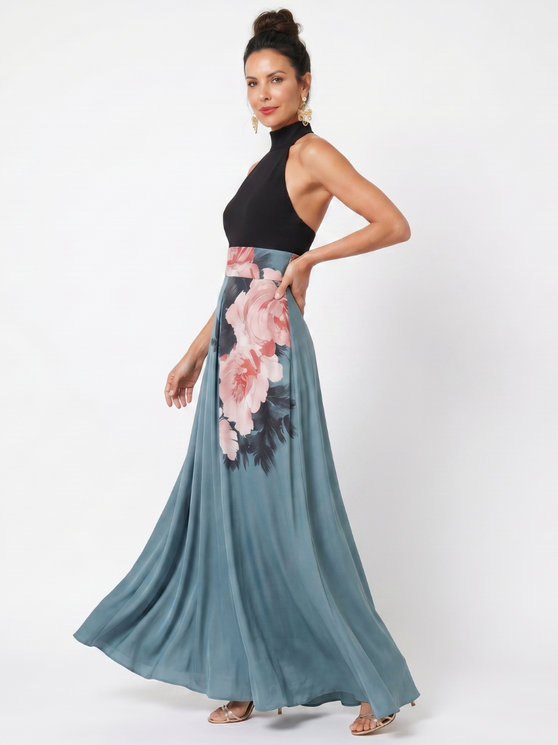 Adelgunda | Maxikleid mit schwarzem Oberteil und Blütenrock