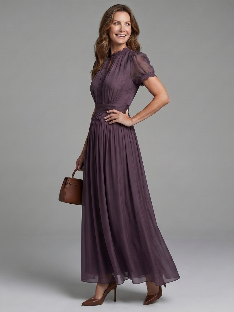 Amalie-Charlotte | Maxikleid in Pflaume mit Puffärmel