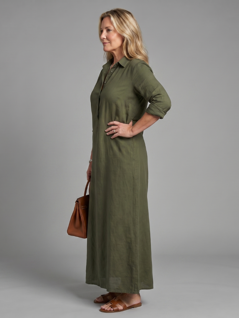 Almuth | Maxikleid in Oliv aus Leinenoptik