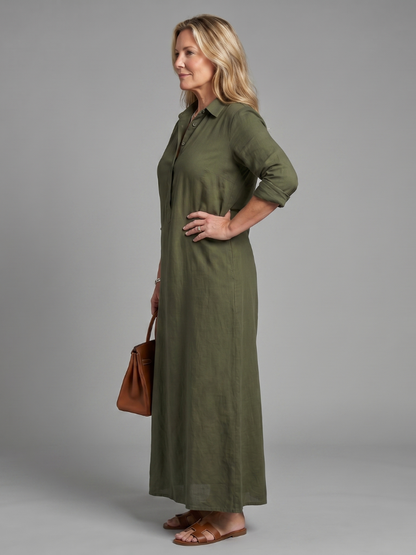 Almuth | Maxikleid in Oliv aus Leinenoptik