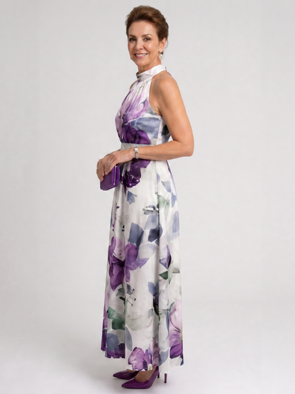 Ottilia | Midikleid mit Blütendruck in Violett