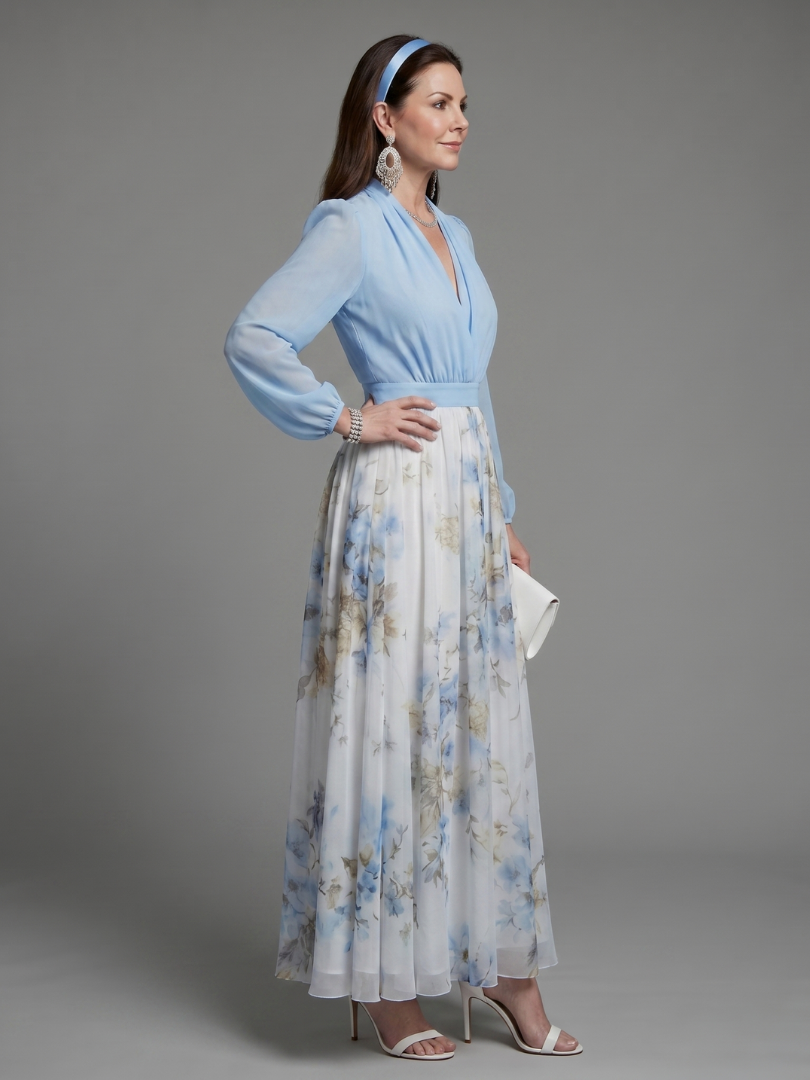 Kunigunda | Maxikleid mit Blütenrock in Hellblau