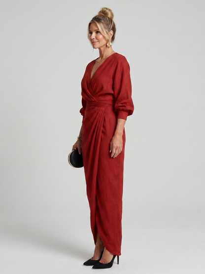 Ottavia | Wickelkleid in Rot mit langen Ärmeln
