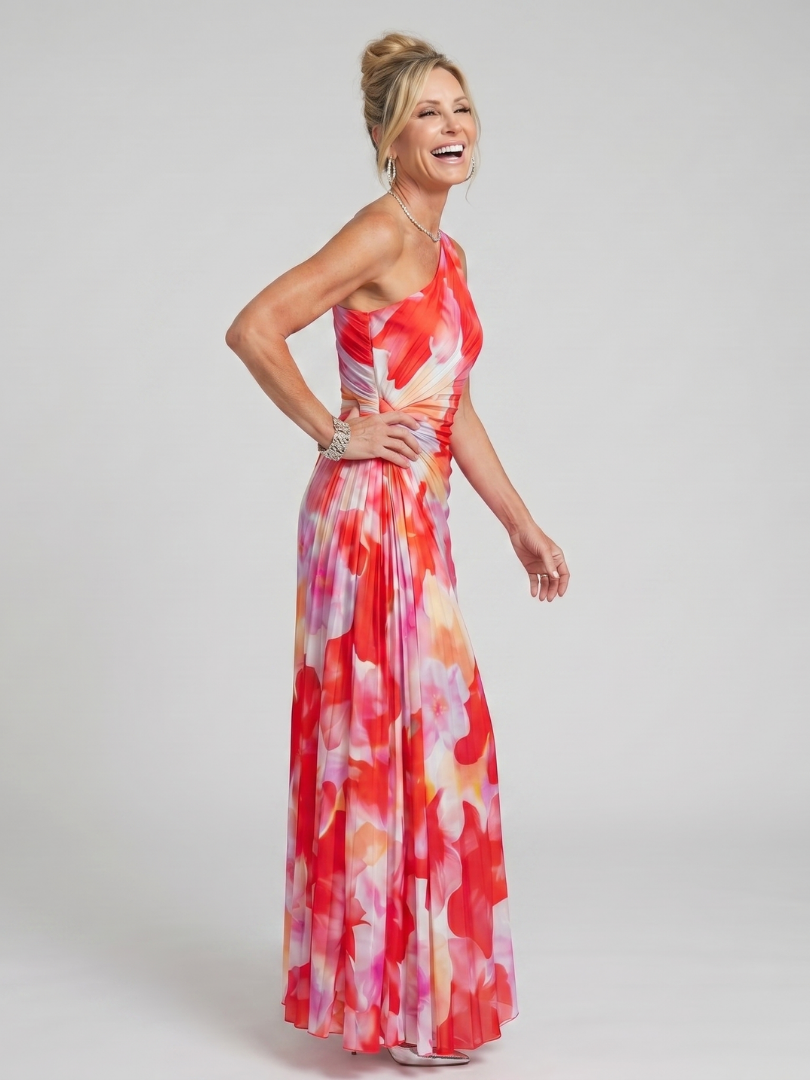 Klementine | Maxikleid mit One-Shoulder in Koralle