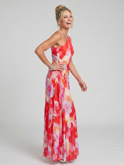Klementine | Maxikleid mit One-Shoulder in Koralle