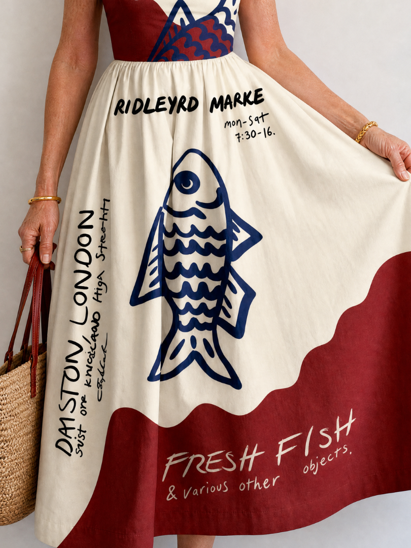 Heike | Midikleid mit grafischem Fischdruck